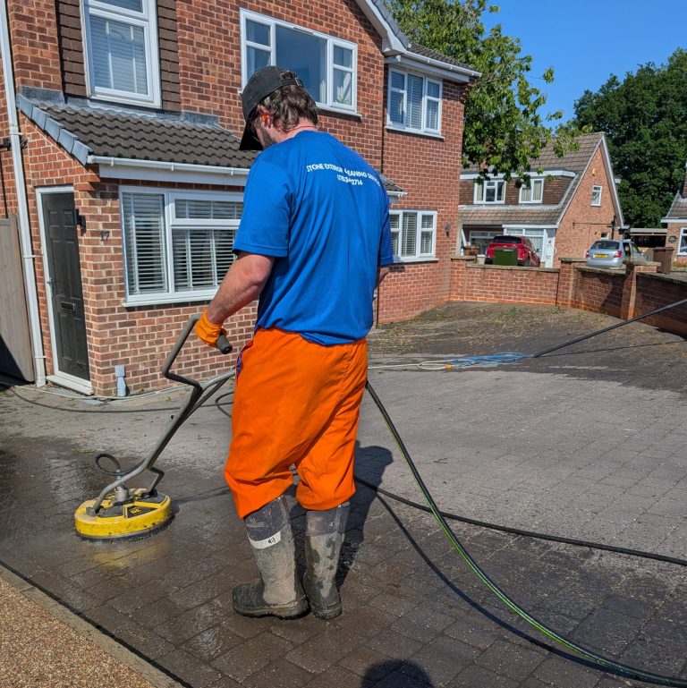 Block paving driveway clean using a surface cleaner